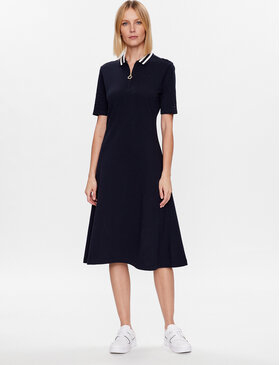 Czarna sukienka Tommy Hilfiger z krótkim rękawem midi w stylu casual