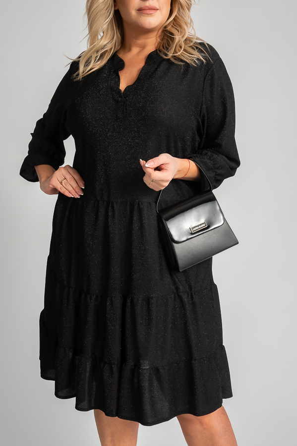 Czarna sukienka Tono z długim rękawem mini z dekoltem w kształcie litery v