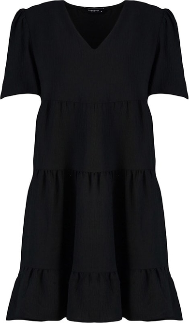 Czarna sukienka Trendyol z dekoltem w kształcie litery v z krótkim rękawem mini