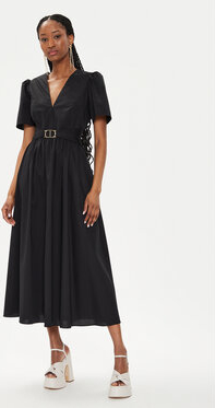 Czarna sukienka Twinset midi z krótkim rękawem z dekoltem w kształcie litery v