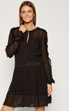Czarna sukienka Twinset z długim rękawem z okrągłym dekoltem rozkloszowana