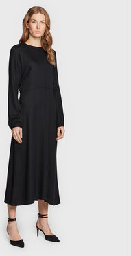 Czarna sukienka United Colors Of Benetton midi z okrągłym dekoltem z długim rękawem