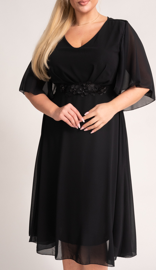 Czarna sukienka Włoski z długim rękawem w stylu casual z dekoltem w kształcie litery v