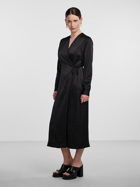 Czarna sukienka YAS z dekoltem w kształcie litery v z długim rękawem midi