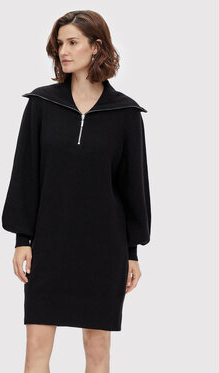 Czarna sukienka YAS z długim rękawem z dekoltem w kształcie litery v prosta