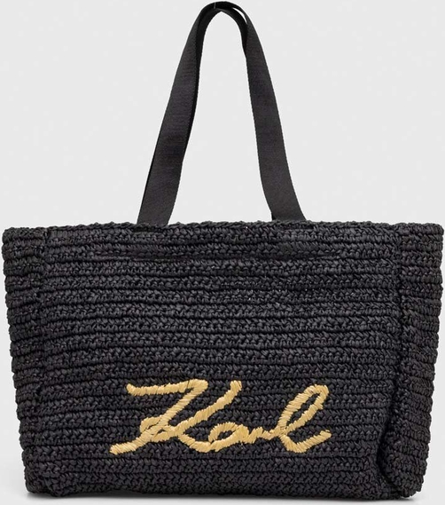 Czarna torebka Karl Lagerfeld duża w wakacyjnym stylu na ramię