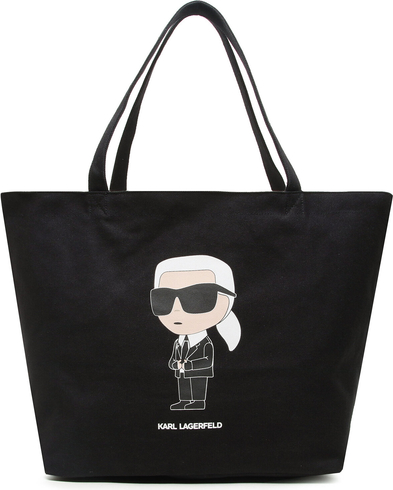 Czarna torebka Karl Lagerfeld duża z nadrukiem na ramię