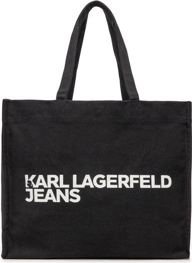 Czarna torebka Karl Lagerfeld na ramię duża z nadrukiem