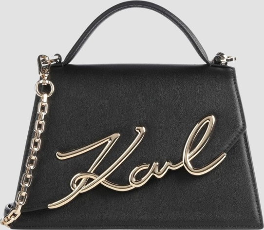 Czarna torebka Karl Lagerfeld na ramię w stylu glamour ze skóry