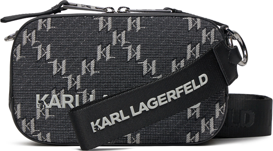 Czarna torebka Karl Lagerfeld w młodzieżowym stylu na ramię z nadrukiem