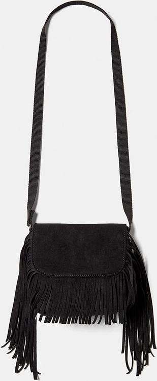 Czarna torebka Sisley na ramię w stylu boho średnia