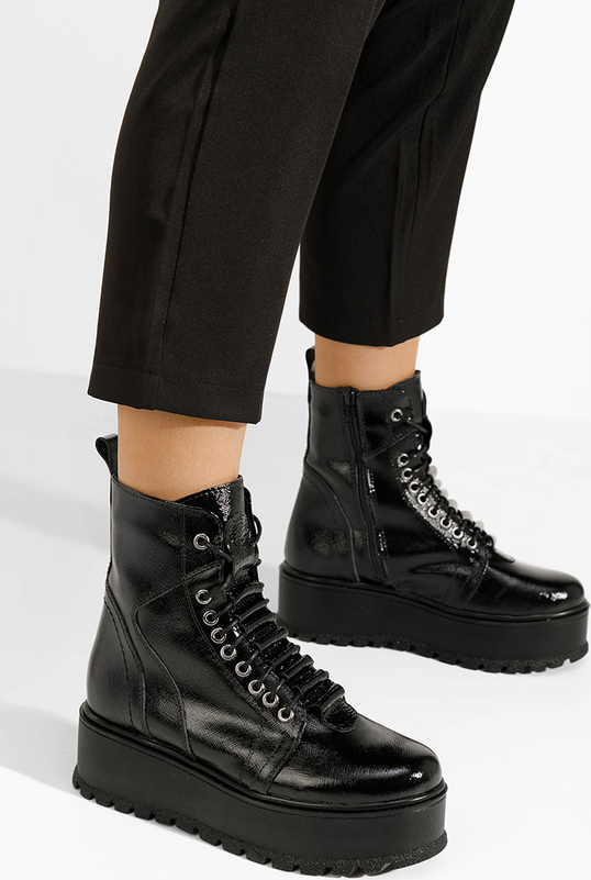 Czarne botki Zapatos sznurowane w stylu casual na platformie
