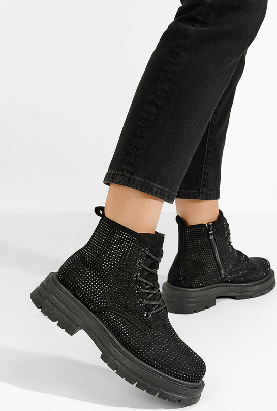 Czarne botki Zapatos w stylu casual z płaską podeszwą