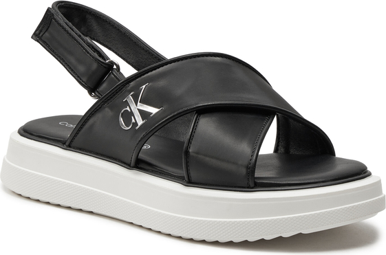Czarne buty dziecięce letnie Calvin Klein na rzepy z jeansu