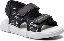 Czarne buty dziecięce letnie Calvin Klein na rzepy z jeansu