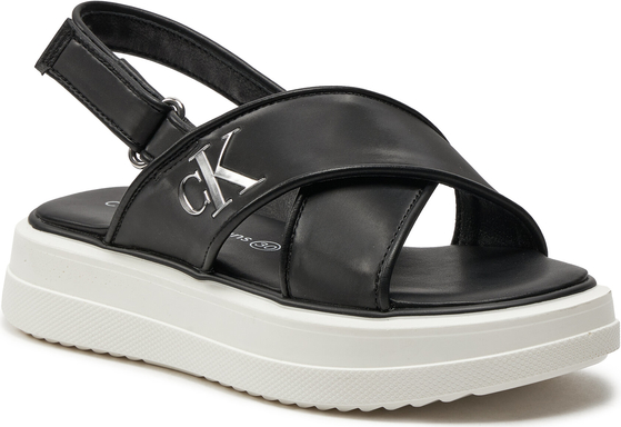 Czarne buty dziecięce letnie Calvin Klein z jeansu na rzepy