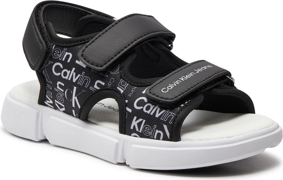 Czarne buty dziecięce letnie Calvin Klein z jeansu na rzepy