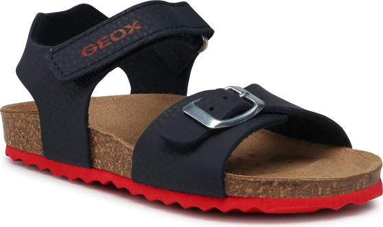 Czarne buty dziecięce letnie Geox ze skóry na rzepy