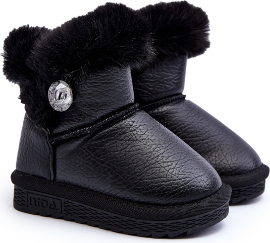 Czarne buty dziecięce zimowe ButyModne dla dziewczynek