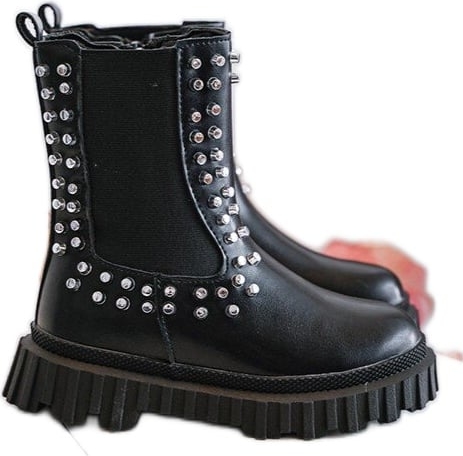 Czarne buty dziecięce zimowe ButyModne dla dziewczynek na zamek