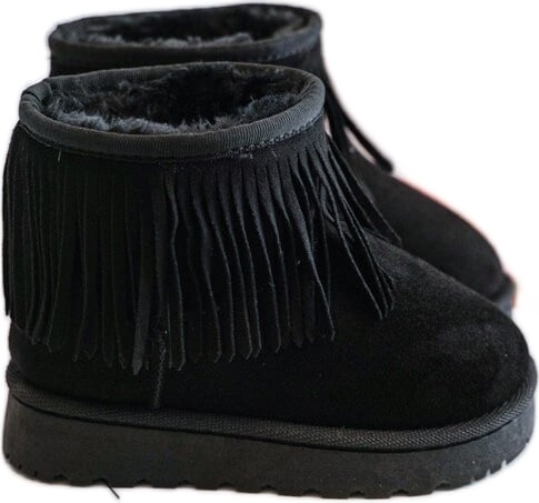 Czarne buty dziecięce zimowe ButyModne z zamszu