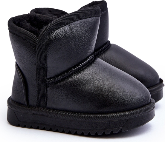 Czarne buty dziecięce zimowe ButyModne ze skóry