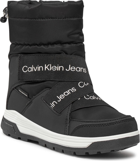 Czarne buty dziecięce zimowe Calvin Klein na rzepy z jeansu