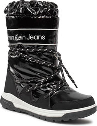Czarne buty dziecięce zimowe Calvin Klein z jeansu