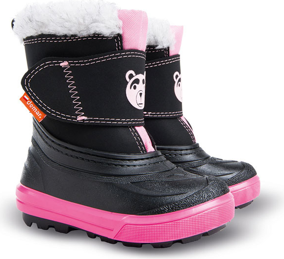 Czarne buty dziecięce zimowe Demar na rzepy z wełny