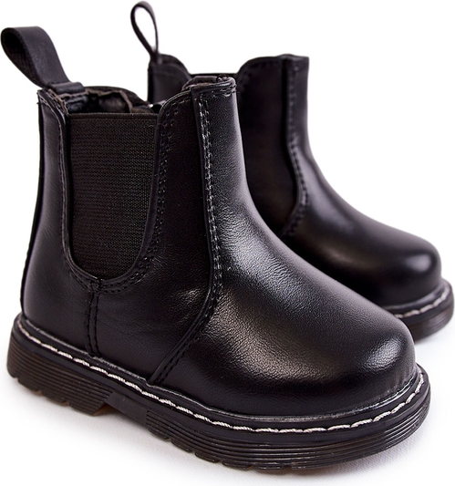 Czarne buty dziecięce zimowe Fr1 ze skóry
