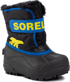 Czarne buty dziecięce zimowe Sorel dla chłopców na rzepy