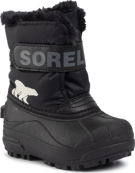 Czarne buty dziecięce zimowe Sorel na rzepy