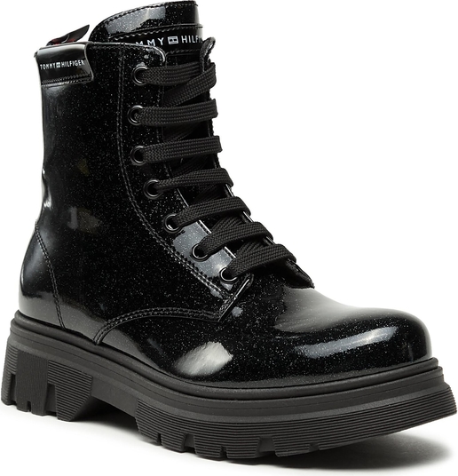 Czarne buty dziecięce zimowe Tommy Hilfiger sznurowane