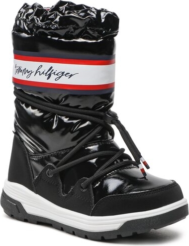 Czarne buty dziecięce zimowe Tommy Hilfiger sznurowane