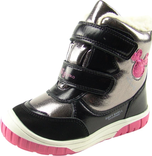 Czarne buty dziecięce zimowe Wojtyłko dla dziewczynek na rzepy