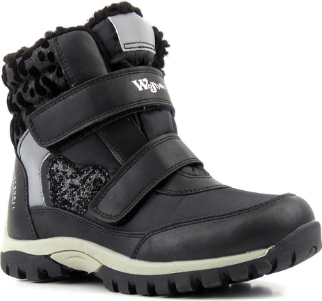 Czarne buty dziecięce zimowe Wojtyłko na rzepy z tkaniny