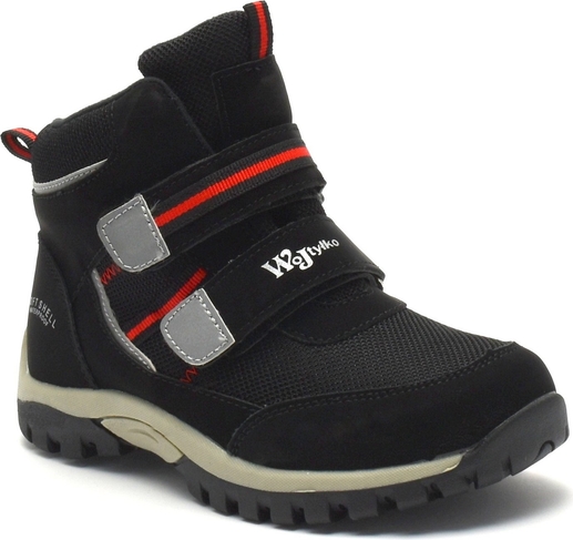Czarne buty dziecięce zimowe Wojtyłko z polaru dla chłopców