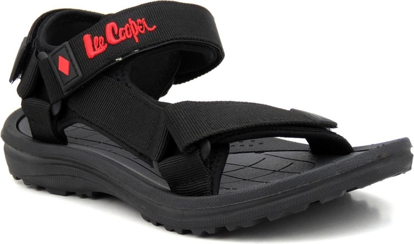 Czarne buty letnie męskie Lee Cooper na rzepy z tkaniny w sportowym stylu