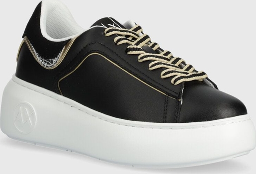 Czarne buty sportowe Armani Exchange ze skóry na platformie w sportowym stylu