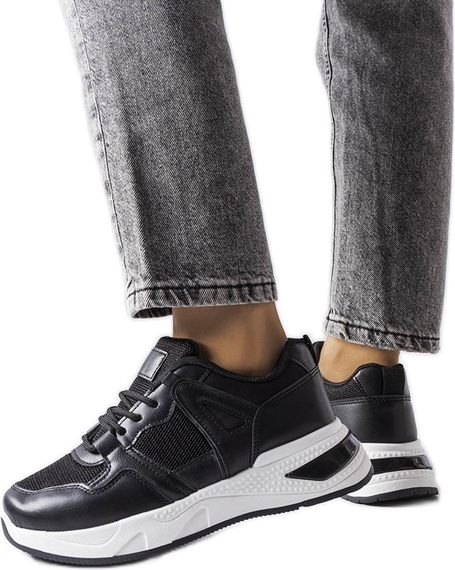 Czarne buty sportowe ButyModne sznurowane w sportowym stylu z tkaniny