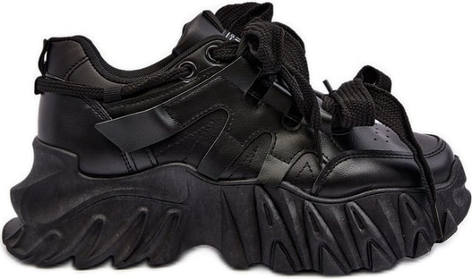 Czarne buty sportowe ButyModne w sportowym stylu sznurowane