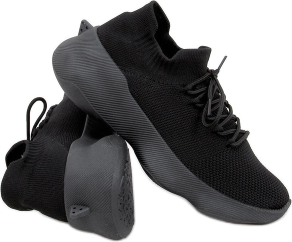 Czarne buty sportowe ButyModne w sportowym stylu z płaską podeszwą z tkaniny