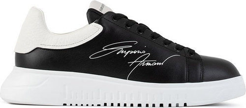 Czarne buty sportowe Emporio Armani ze skóry sznurowane