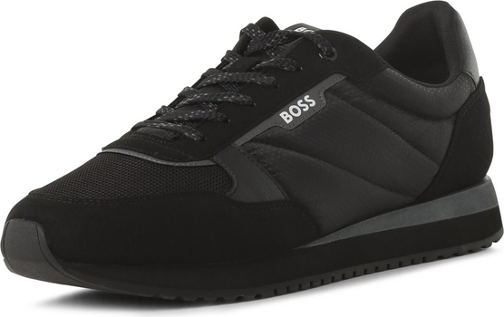 Czarne buty sportowe Hugo Boss sznurowane w sportowym stylu z tkaniny