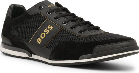 Czarne buty sportowe Hugo Boss sznurowane w sportowym stylu ze skóry