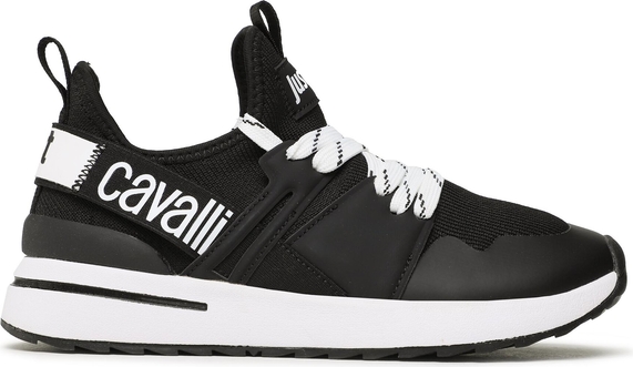 Czarne buty sportowe Just Cavalli sznurowane w sportowym stylu z płaską podeszwą