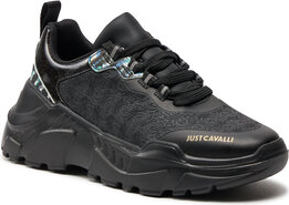 Czarne buty sportowe Just Cavalli z płaską podeszwą sznurowane w sportowym stylu