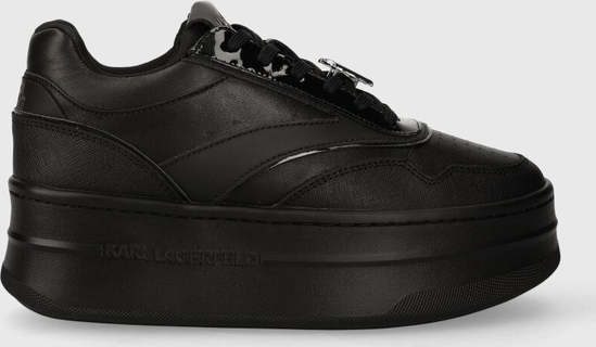 Czarne buty sportowe Karl Lagerfeld na platformie sznurowane ze skóry