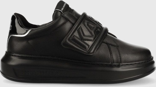 Czarne buty sportowe Karl Lagerfeld ze skóry w sportowym stylu na platformie
