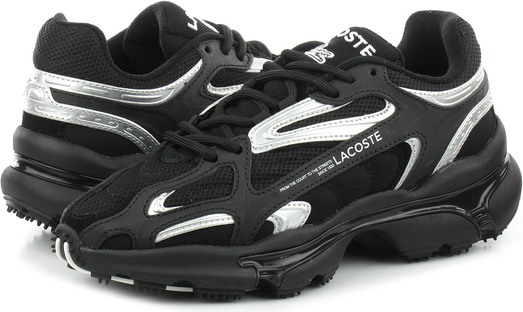 Czarne buty sportowe Lacoste z płaską podeszwą w sportowym stylu